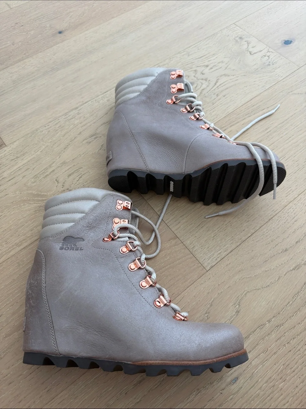 Sorel Women's Taupe Wedge Hiking Boots with Copper Hardware